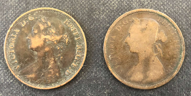 HALF PENNY 1880 AND 1889 BRITISH QUEEN VICTORIA