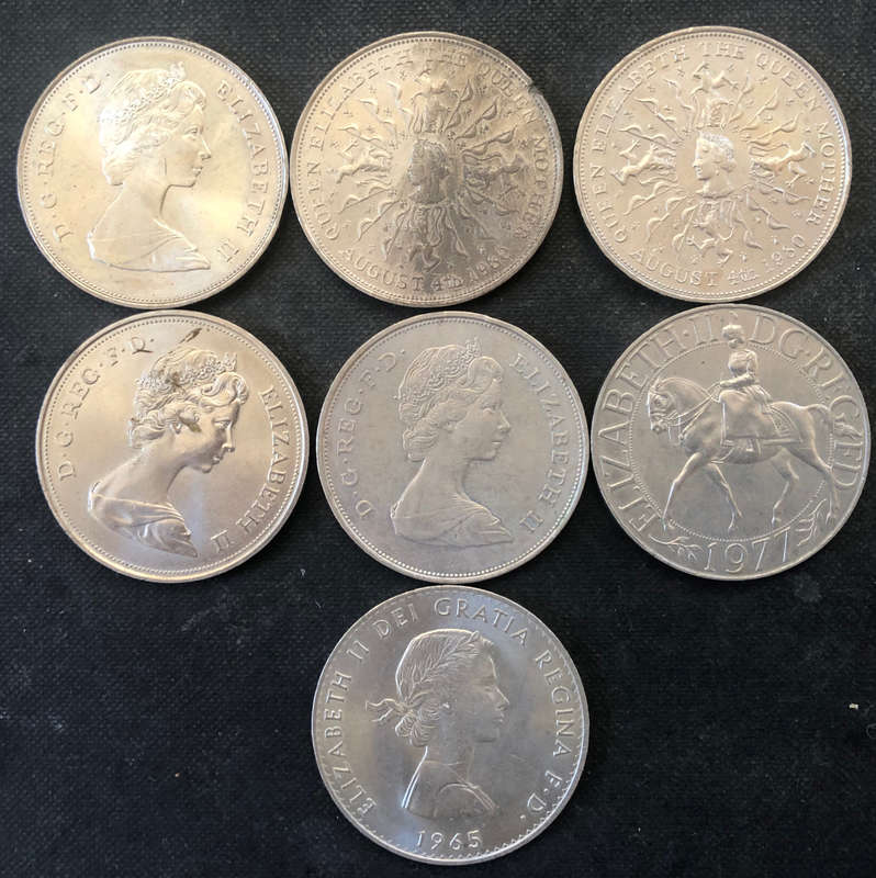 Five Shillings 1965 1972 1977 1980 1981 UK Collection of 7 Coins