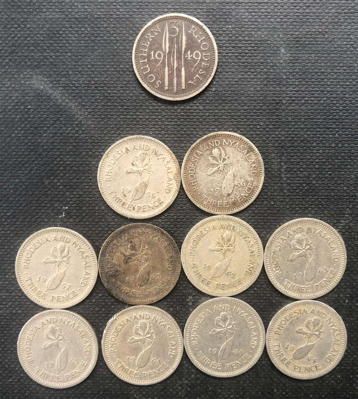 Rhodesia & Nyasaland Three Pence 1956 1957 1962 1963 1964 Rhodesia 1949 11 Coins