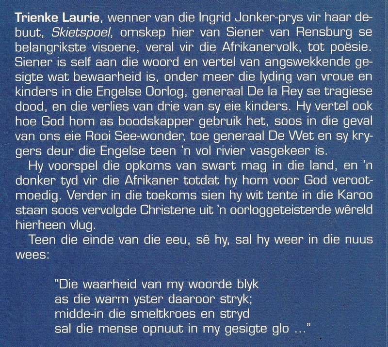 Ek sien 'n Rooi Bul Storm  --   Gedigte  --   Siener van Rensburg  --   Trienke Laurie