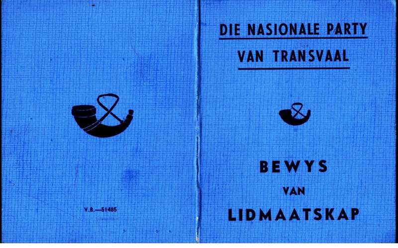 Lidmaatskapkaart van die Nasionale Party van Transvaal