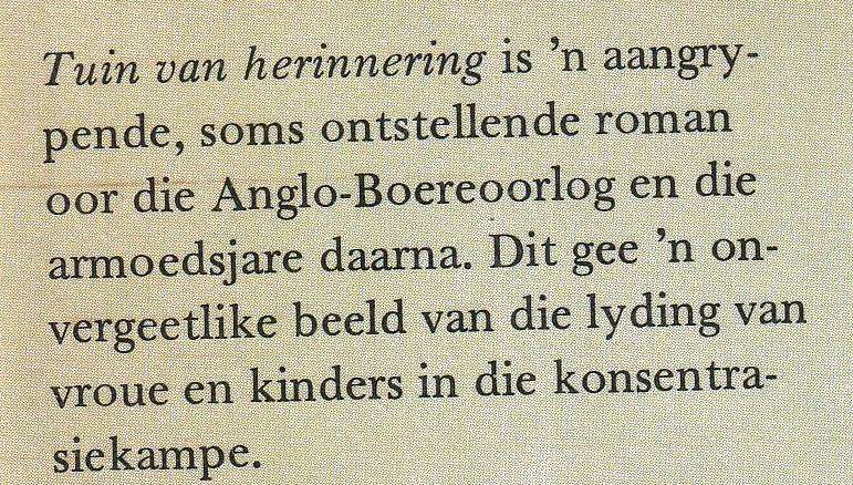 Tuin van Herinnering  --  H S van Blerk  --  Anglo-Boereoorlog
