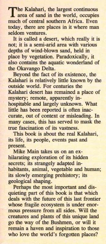 Kalahari   ---    Life's Variety in Dune and Delta  --  Michael Main