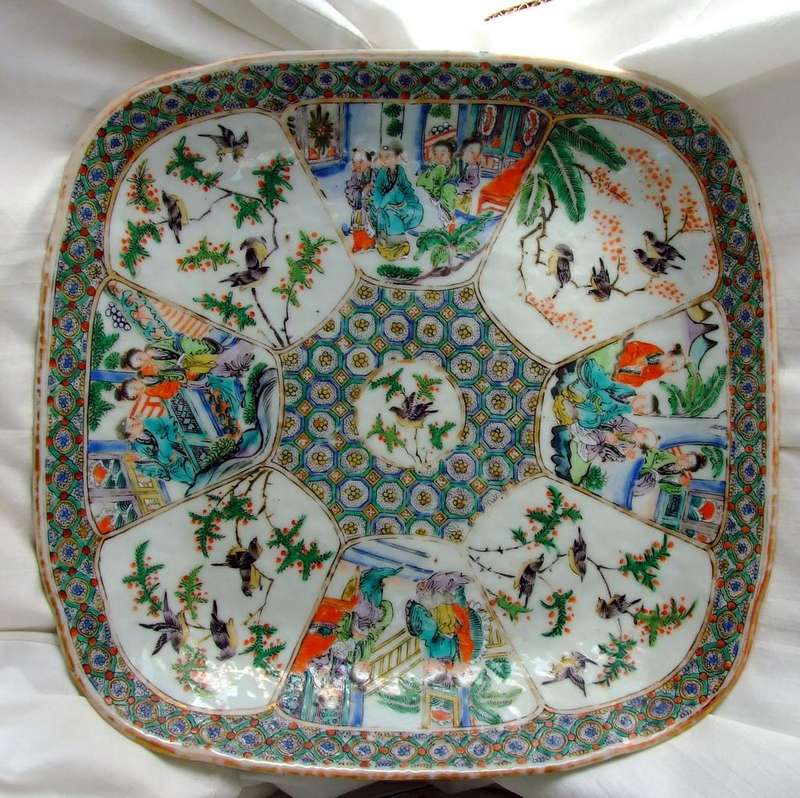 Antique Cantonese Famille Verte Square dish