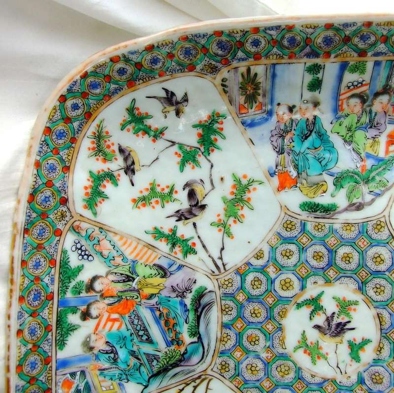 Antique Cantonese Famille Verte Square dish
