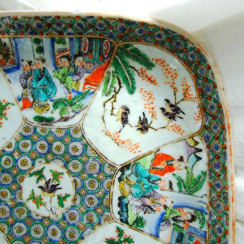 Antique Cantonese Famille Verte Square dish