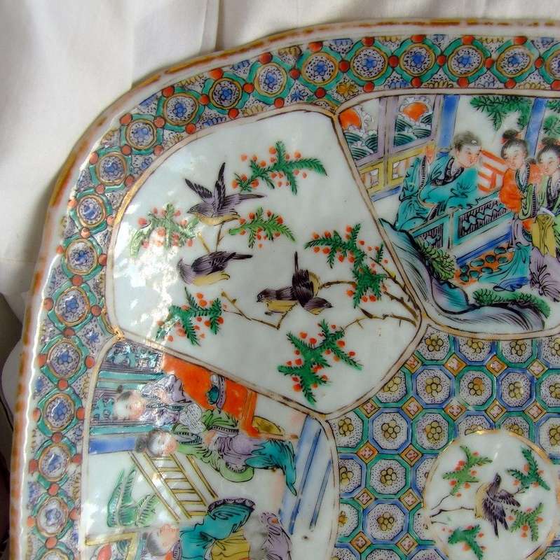 Antique Cantonese Famille Verte Square dish