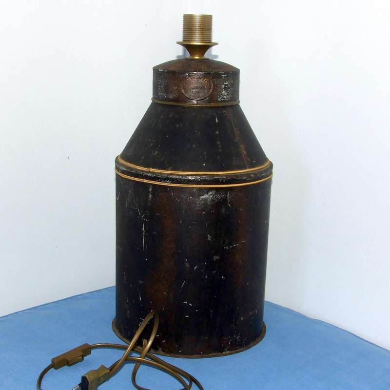 Antique toleware tin tea caddy Broederhuis Zeist lamp base 40 X 20cm