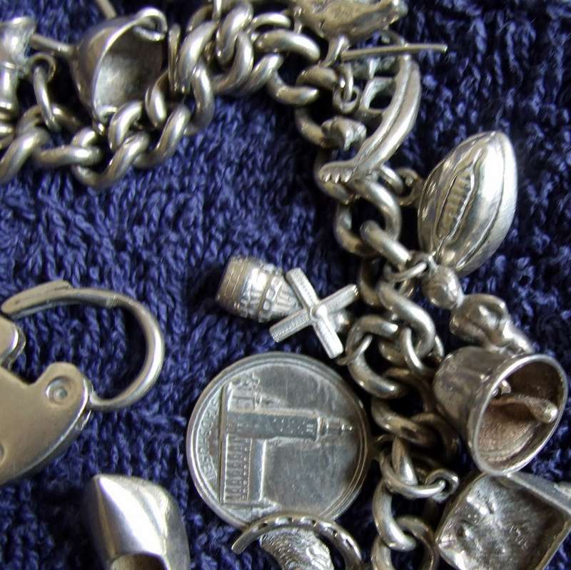 Silver Charm Bracelet - 78g, 20 charms, 190mm long