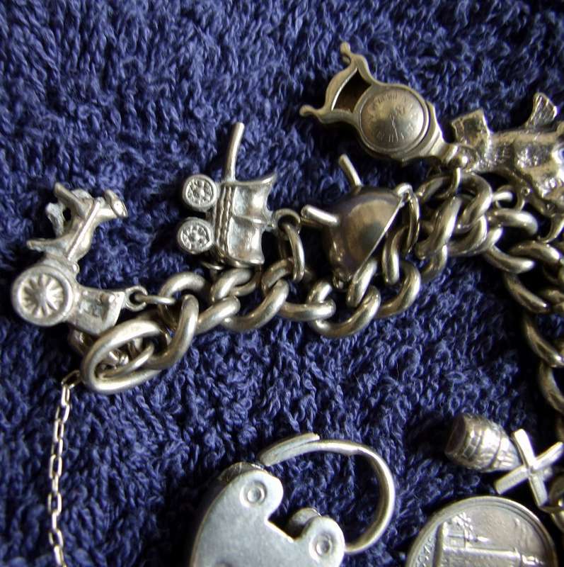 Silver Charm Bracelet - 78g, 20 charms, 190mm long