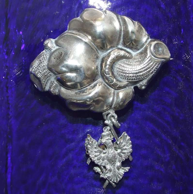 Silver floral brooch with Crowned eagle