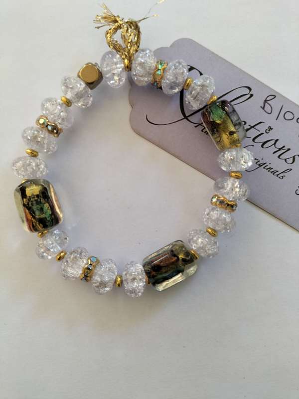 Clear crackle with Indian hand-made beads and crystal. B109