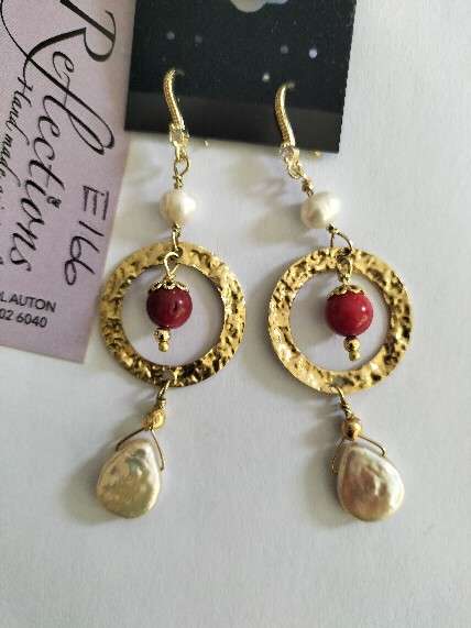 Brass Baroque Pearl / coral earrings. E166