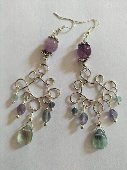 Sterling Silver Celtic Rainbow Fluorite earrings. E168