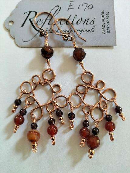 Solid Copper Celtic diamond Carnelian earrings. E170