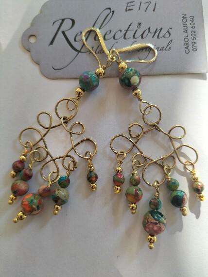Solid brass celtic diamond Imperial Jasper earrings. E171