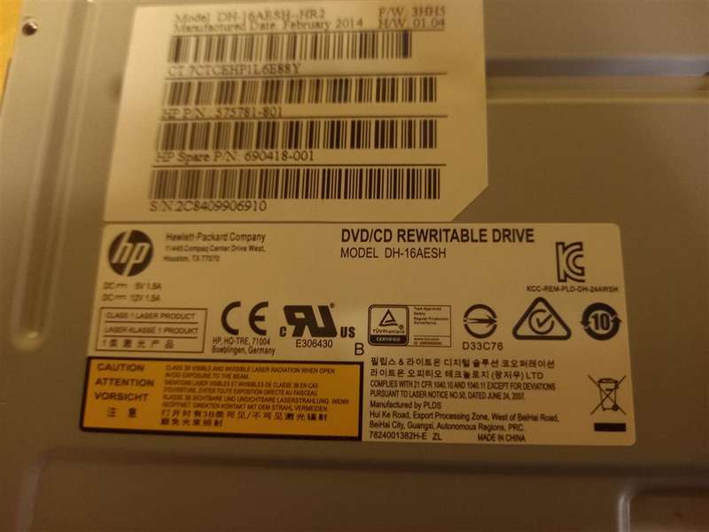 HP DVD / CD Rewritable Drive DH-16AESH