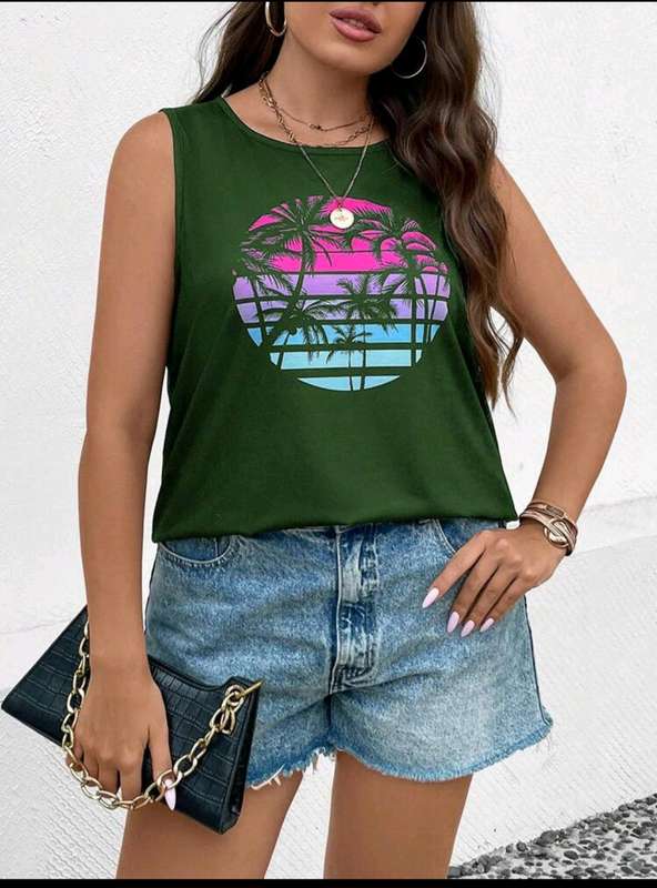Army Green print tank top : 1XL