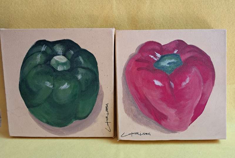 2 x Original (red -  and green pepper) paintings signed by artist