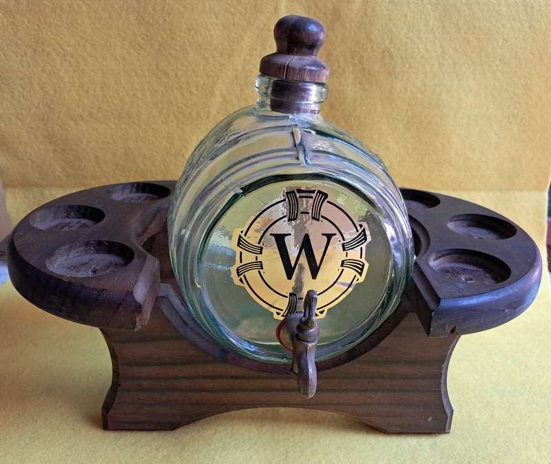 Glass barrel on wooden stand for Sherry/ Wine/ Brandy/ Whiskey