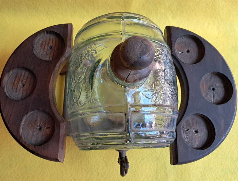 Glass barrel on wooden stand for Sherry/ Wine/ Brandy/ Whiskey