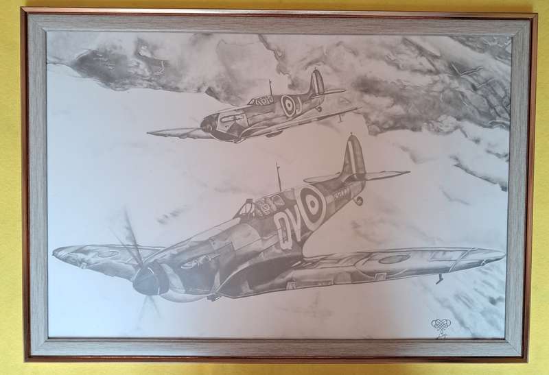 Spitfire. Large Original pencil sketch