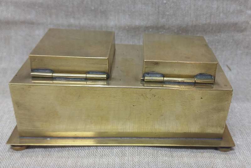 Vintage Double Square Brass Inkstand Inkwell 1930's