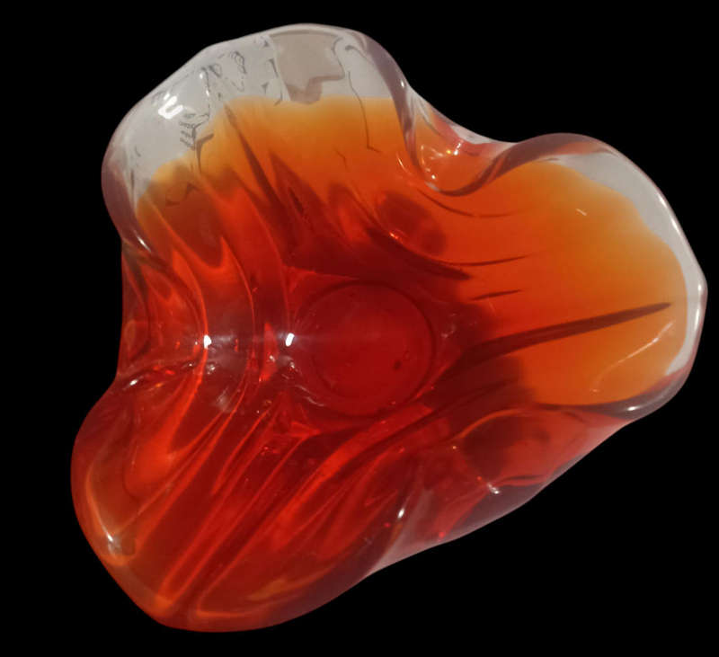 Red Murano Glass Ashtray -no chips/cracks-good condition. Dia. 17 cm x 16 x cm x 7 cm