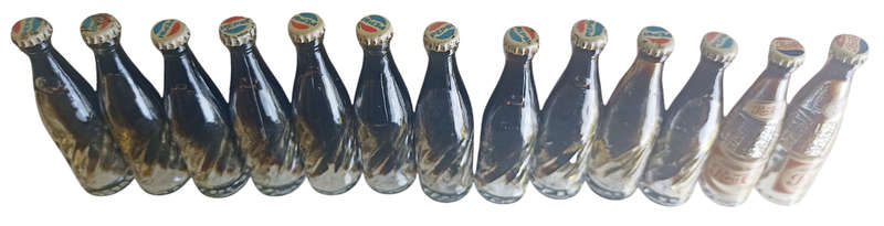 13 Vintage small collectable  Pepsi Cola Miniature Bottles sealed with caps