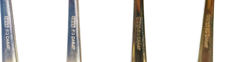 Vintage N.T.C. 23 Carat Gold Plated Set of 12 Cake Forks with Flowers Pattern and engraved 23 Carat