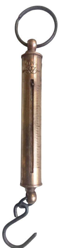Vintage rare brass hanging spring loaded 4 lb Salter round body Scale-Working