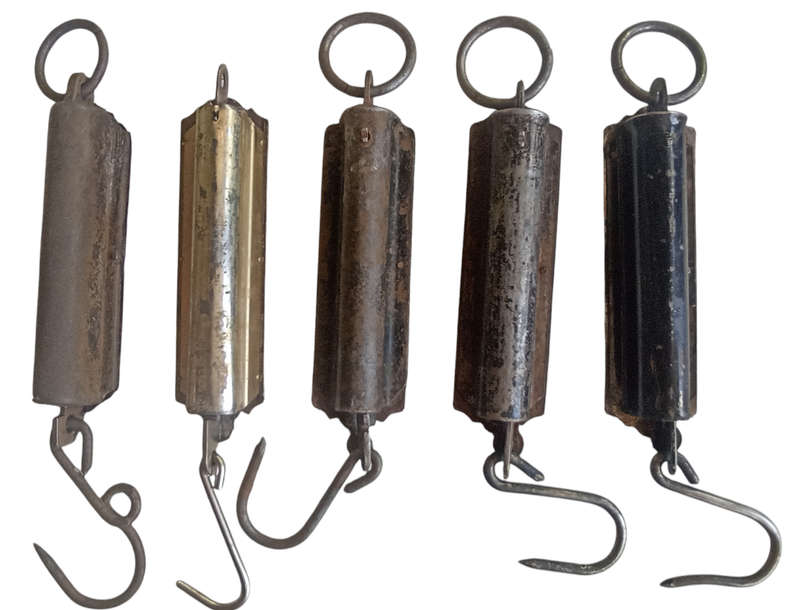 5 Vintage Pocket Balance Scales, 2 Salters 25/50 lb, 1 Utility 50lb, 2 Rebure 50lb-Sell per scale