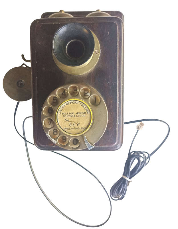 Antique Wall mounted wooden rotary dial Phone GCE Company Made in London England-rewired