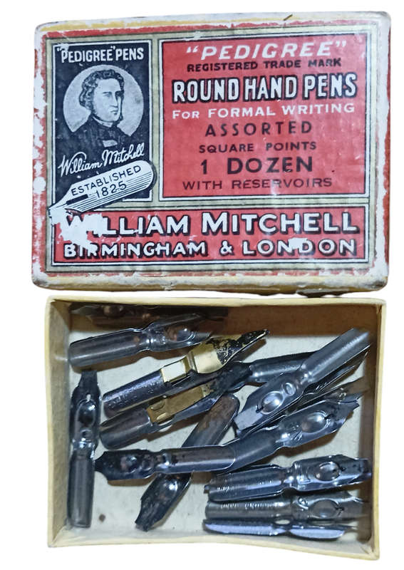 24 x Pedigree-W Mitchell Round Hand Pens assorted square writing points with reservoirs in box