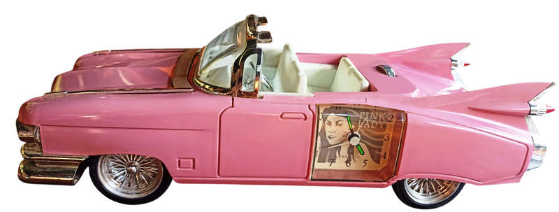VINTAGE ELVIS PINK CADILLAC CAR- ELVIS  STYLE ALARM CLOCK -ALARM WITH LIGHTS/MUSIC- ALL WORKING