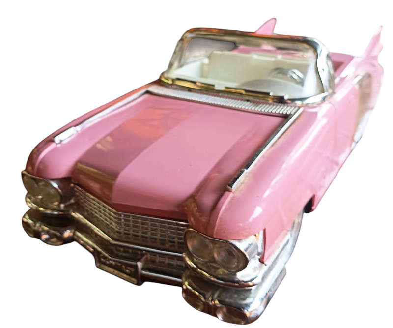VINTAGE ELVIS PINK CADILLAC CAR- ELVIS  STYLE ALARM CLOCK -ALARM WITH LIGHTS/MUSIC- ALL WORKING
