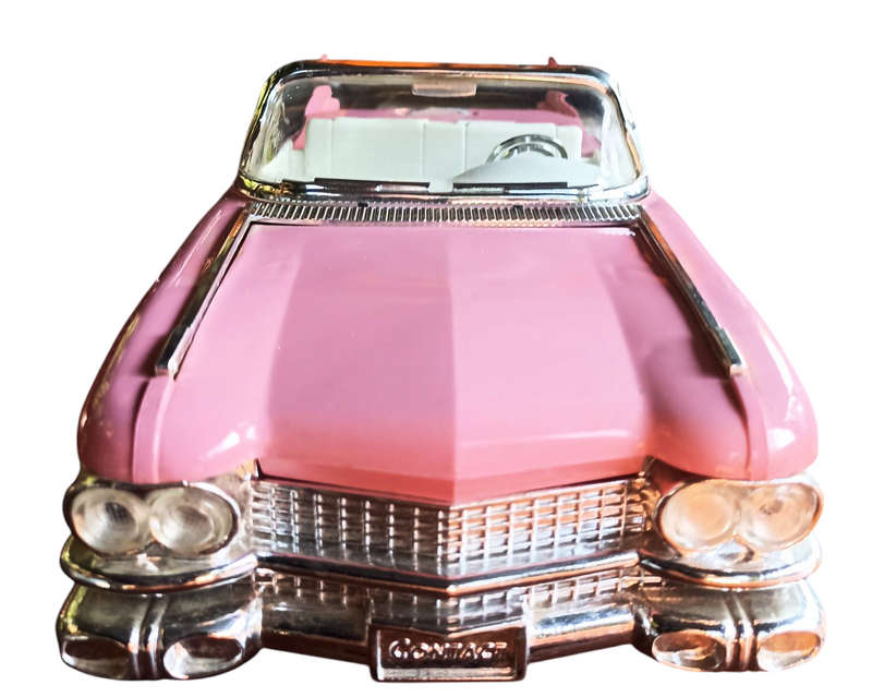 VINTAGE ELVIS PINK CADILLAC CAR- ELVIS  STYLE ALARM CLOCK -ALARM WITH LIGHTS/MUSIC- ALL WORKING