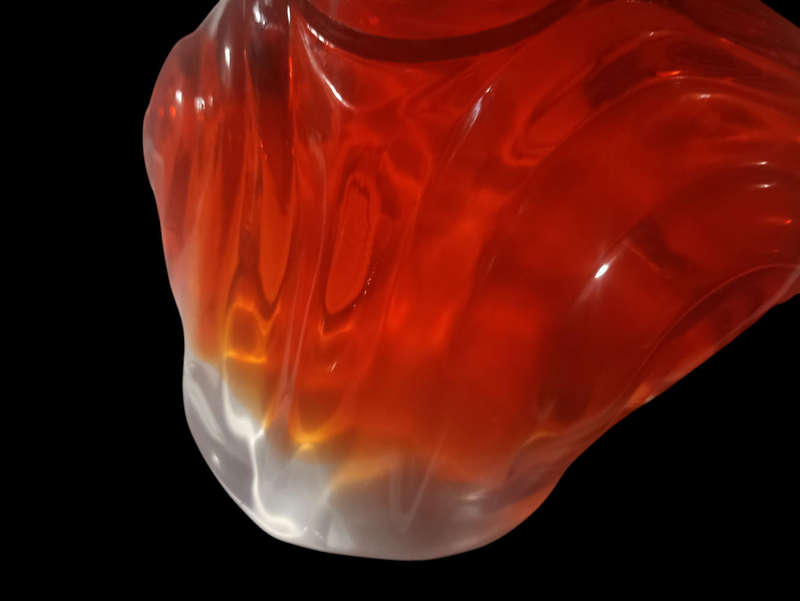 Red Murano Glass Ashtray -no chips/cracks-good condition. Dia. 17 cm x 16 x cm x 7 cm