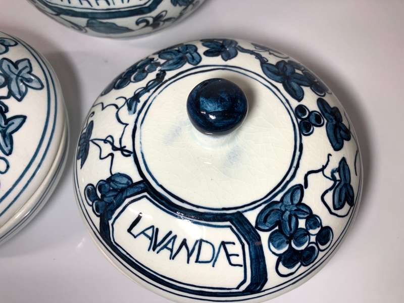 3 BLUE AND WHITE PORCELAIN JARS - PLEASE SEE ALL PHOTOS
