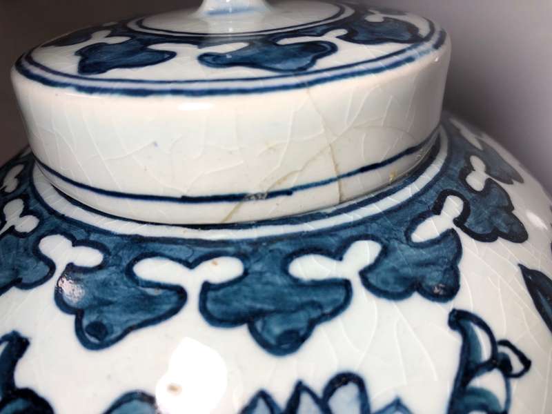 3 BLUE AND WHITE PORCELAIN JARS - PLEASE SEE ALL PHOTOS