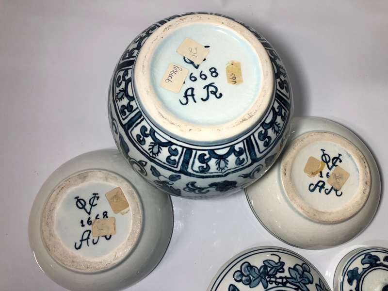 3 BLUE AND WHITE PORCELAIN JARS - PLEASE SEE ALL PHOTOS