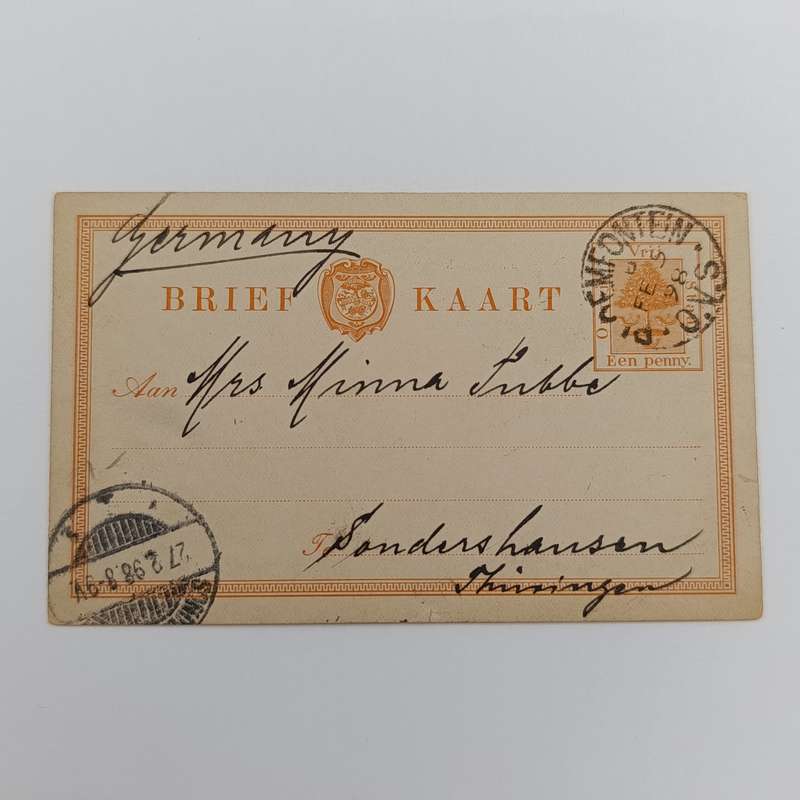 1898 Briefkaart Bloemfontein - Orange Free State to Sondershauzer Thiringer Germany