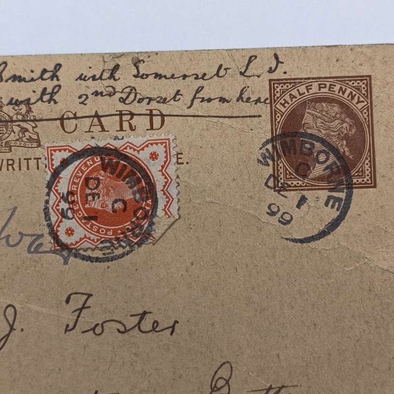 Postal history 1 December 1899 postcard to British P.O.W from Wimborne England
