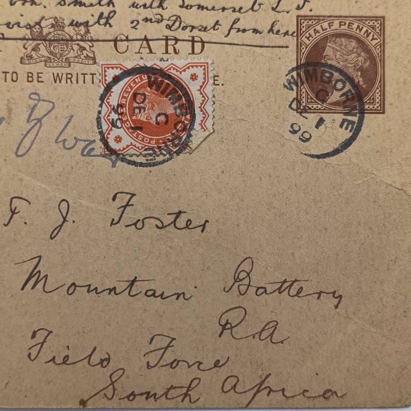Postal history 1 December 1899 postcard to British P.O.W from Wimborne England