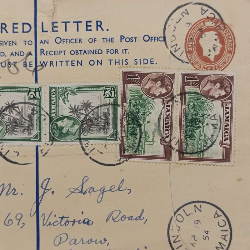 Jamaica 1954 Registered letter from Lincoln, Jamaica to Parow, South Africa