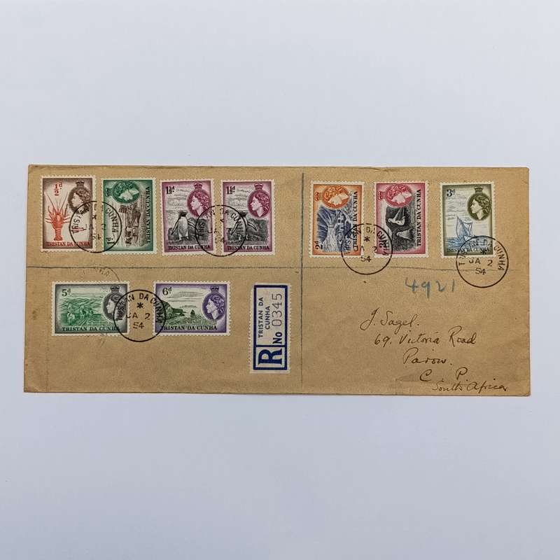 Tristan da Cuncha 22 set with SF 14 to (no SG 20) on FDC of 2 Jan 1954