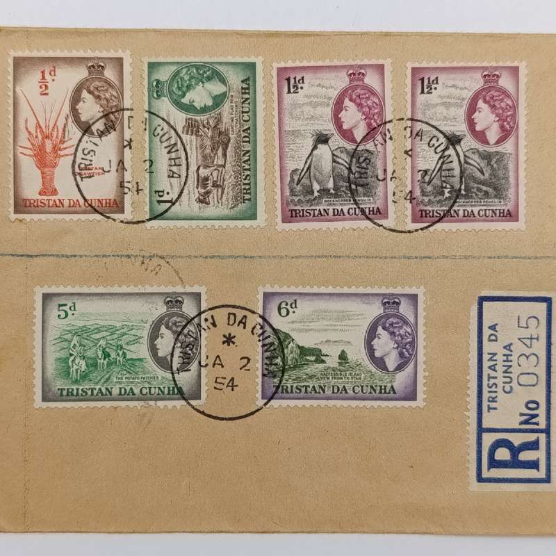 Tristan da Cuncha 22 set with SF 14 to (no SG 20) on FDC of 2 Jan 1954
