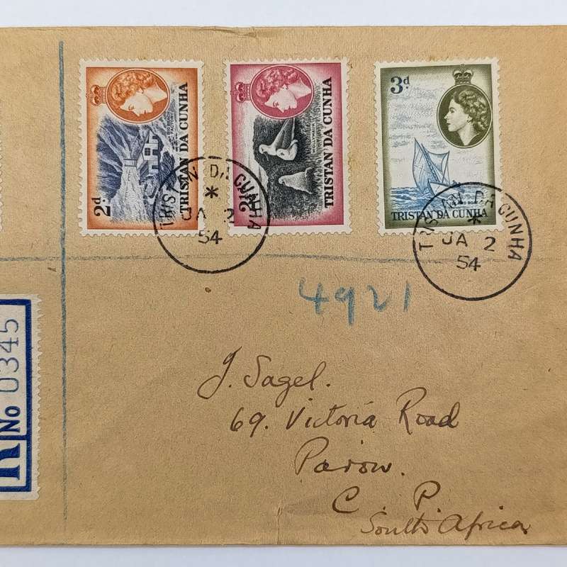 Tristan da Cuncha 22 set with SF 14 to (no SG 20) on FDC of 2 Jan 1954