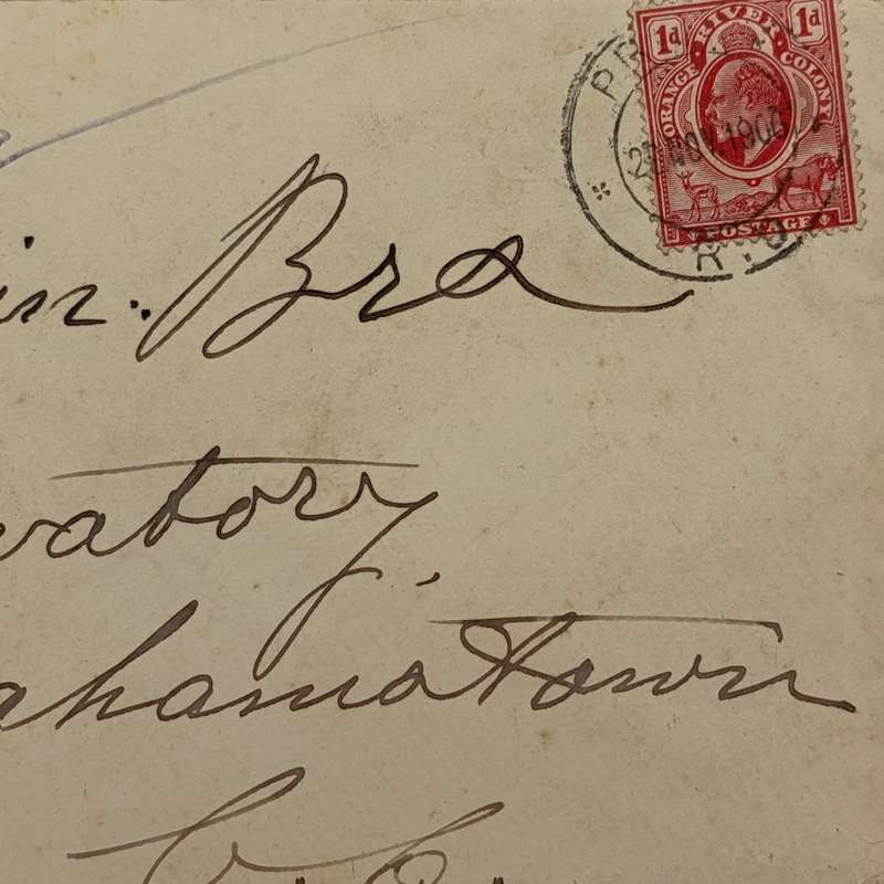 Freestate letter from Orange Free State Rail office to Grahamstown Cape Colony 28 November 1906