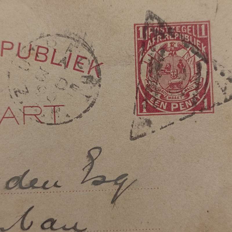 ZAR Briefkaart Utrecht to Durban, Natal 1890 with triangular Utrecht cancellation